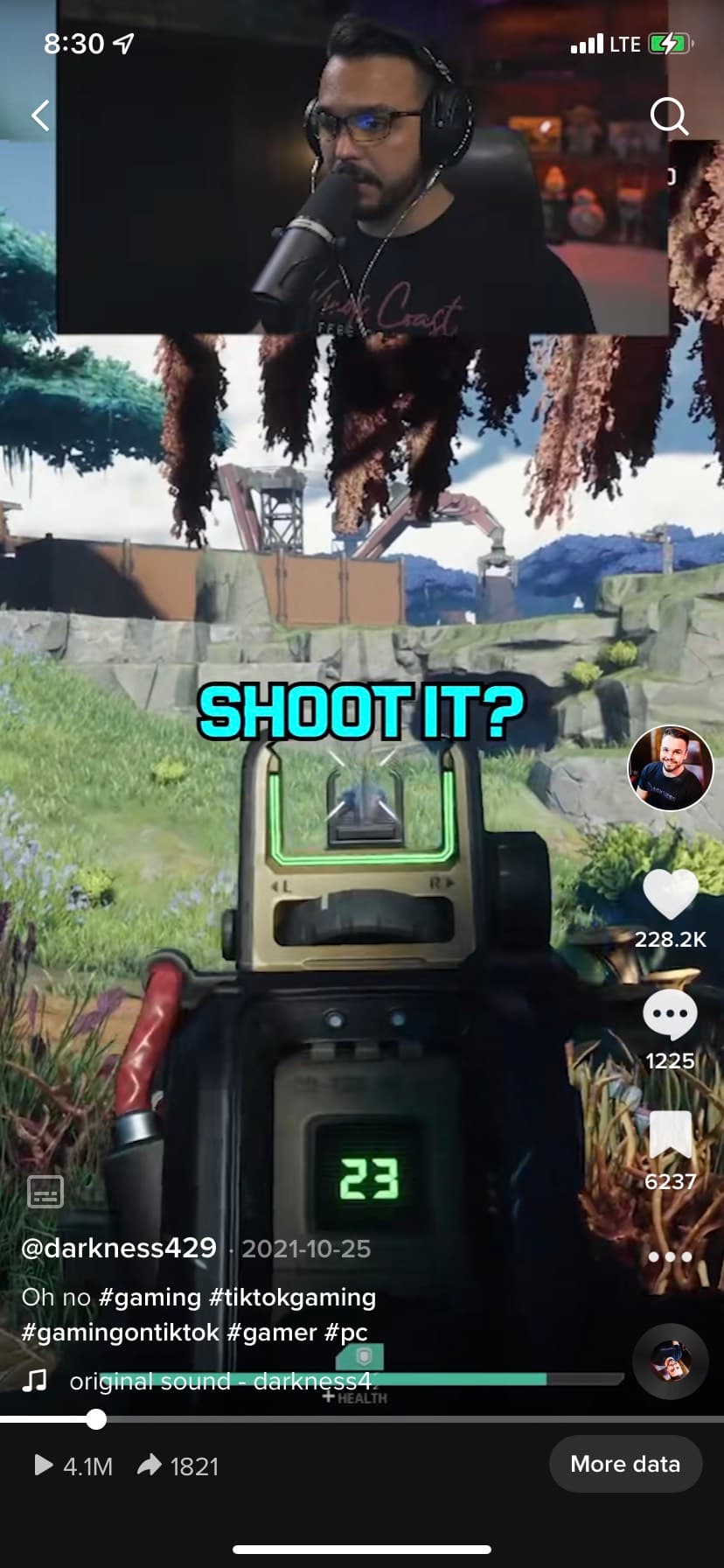 TikTok post from client Darkness429 with 4.1M plays, 228.2K likes, and 1,821 shares